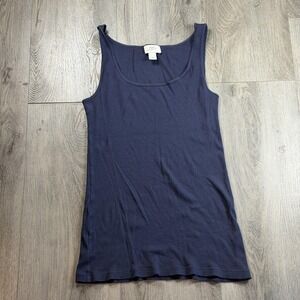 Y2K Babydoll Ann Taylor LOFT Tank Top‎ Womens Large Blue Ribbed Scoop Cotton